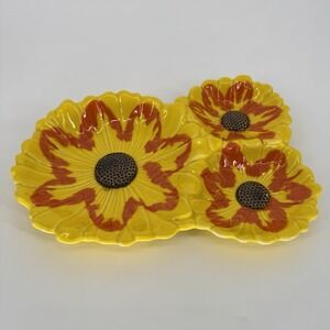 Mid Century Sunflower Divided Dish Triple Santa Anita California Yellow Orange